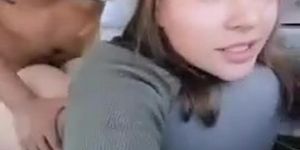 White Girl takes cock from behind and records it