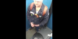 Bearded Hunk Strokes Cock Outdoors in a Porty Potty