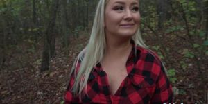 Public agent beautiful busty blonde takes her clothes off in the woods before fucking