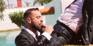 MEN PLAYING - Wet ass pounding in the poolside by suited buddies Damon Hear and Sir Peter