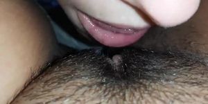 Lesbian hairy pussy licking close up - amateur pov cunnilingus