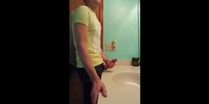 Big-Cock Latin Hunk Jerks Off in Bathroom