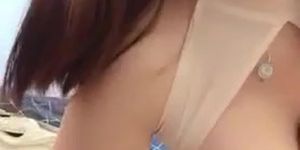 Korean cam babe licks her big boobs