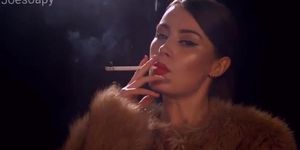 Anna Zapala smoking in fur coat