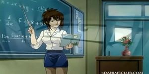 Anime school teacher in short skirt shows pussy