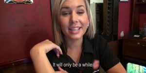 Gorgeous blonde bartender is talked into having sex at work