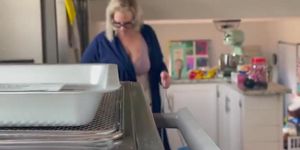 Spy On Step mother Cleaning Naked In The Kitchen