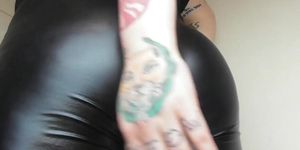 Tattooed Amateur in Leather Pants Shows Off Her Big Ass on Webcam