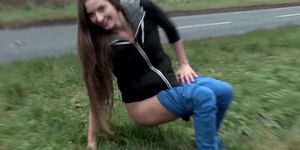 PORNXN - Skinny amateur peeing outdoors