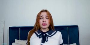 Redhead girl gets a big dick in her perfect ass and a huge facial by her teacher leo casanova