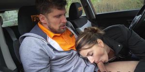 FAKEHUB - Real drive student banged in car after sucking cock