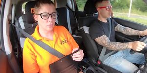 FAKEHUB - Deepthroating driving instructor banged in back seat