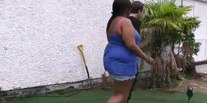 Ebony BBW gets pounded by a golf coach