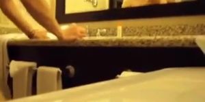 Interracial Couple's Bareback Bathroom Fuck