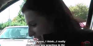 Dirty brunette likes dick in the car