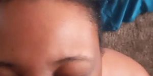 Ebony bbw freak sucks cock & facial shot