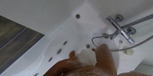 Big-Ass Black Teen's Solo Shower Footjob on Webcam