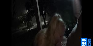 MILF Gives Outdoor Blowjob During a Thunderstorm