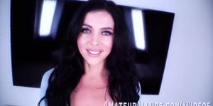 Theodora Day, Seductive Brunette with Blue Eyes, Gives Intense Blowjob