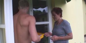 Old granny rides neighbour big dick