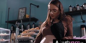 Teen Barista Hazel Moore Fucks Her Naughty Gf At Her Job Before Closing For The Night (Aria Valencia)