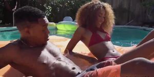 Black teen sucking her stepdad in the pool sucking porn