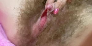 Huge pulsating clitoris orgasm in extreme close up with squirting hairy pussy grool play (Real Orgasm)