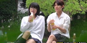 Japanese students squatting to pee