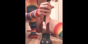 Crossdresser Femboy Rides Dildo and Jerks Off