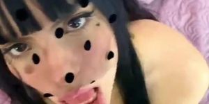 Latina in rabbit lingerie makes cum in her mouth