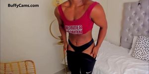 Flexing woman , massive physique