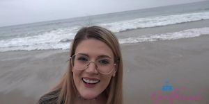 Hanging out with amateur girl Riley Rose on the beach and getting head on the road POV