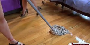 Group of naughty girls does household chores and lesbosex