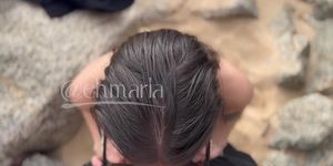 ehmaria blowjob in public beach