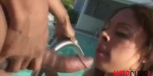 Ebony girl gives head and gets pounded outdoors
