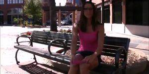Sexy hot girl in public getting naked and showing off to strangers