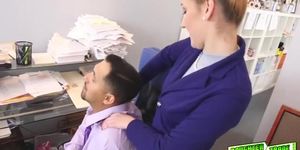 Teens sucking their dads dick deep throat to relax from work stress