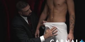 CARNAL PLUS - MasonicBoys Sexy suited hung top Marco Napoli barebacks a cute twink (Kyler Drayke)