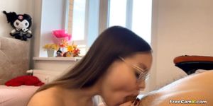 Nerdy Brunette Girl Rides Dick After Sucking