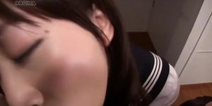 Japanese teen sucks boss off under his desk