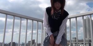 Japanese woman pleasing herself in high altitude conditions