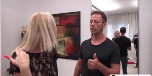 Blonde rookie meets Rocco Siffredi and gets talked into sucking several rough dicks