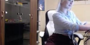 Blonde strip tease chat from office