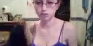 Nerdy girl shows her big boobs on cam