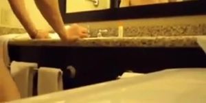 Interracial Couple's Bareback Bathroom Fuck