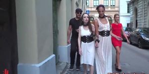 Two European female slaves Angel Rush and Lyen Parker public disgraced (Jeanna Fine)