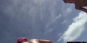 Beach babes having sex with lucky dude and giving a blowjob