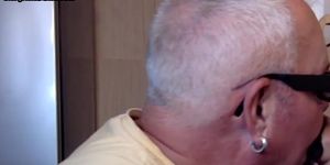 GLORYHOLE HOOKUPS - Grayhair gloryhole DILF sucks cock in private closeup video