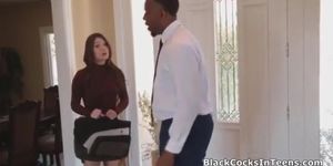 Busty teen assistant blows big black dick