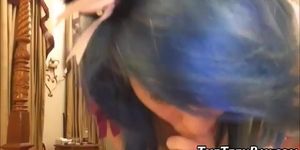 Emo Babe with blue hair sucking a cock
